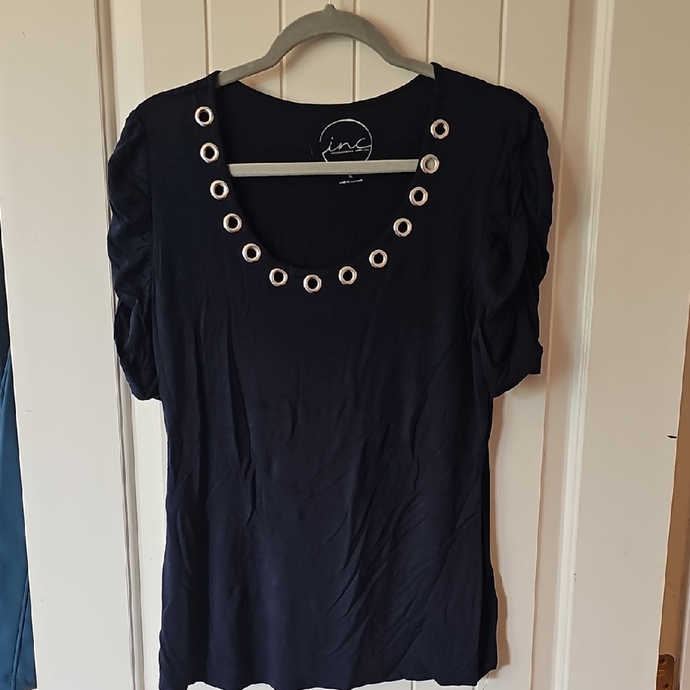 INC International Concepts Blue Fitted Embellished Blouse